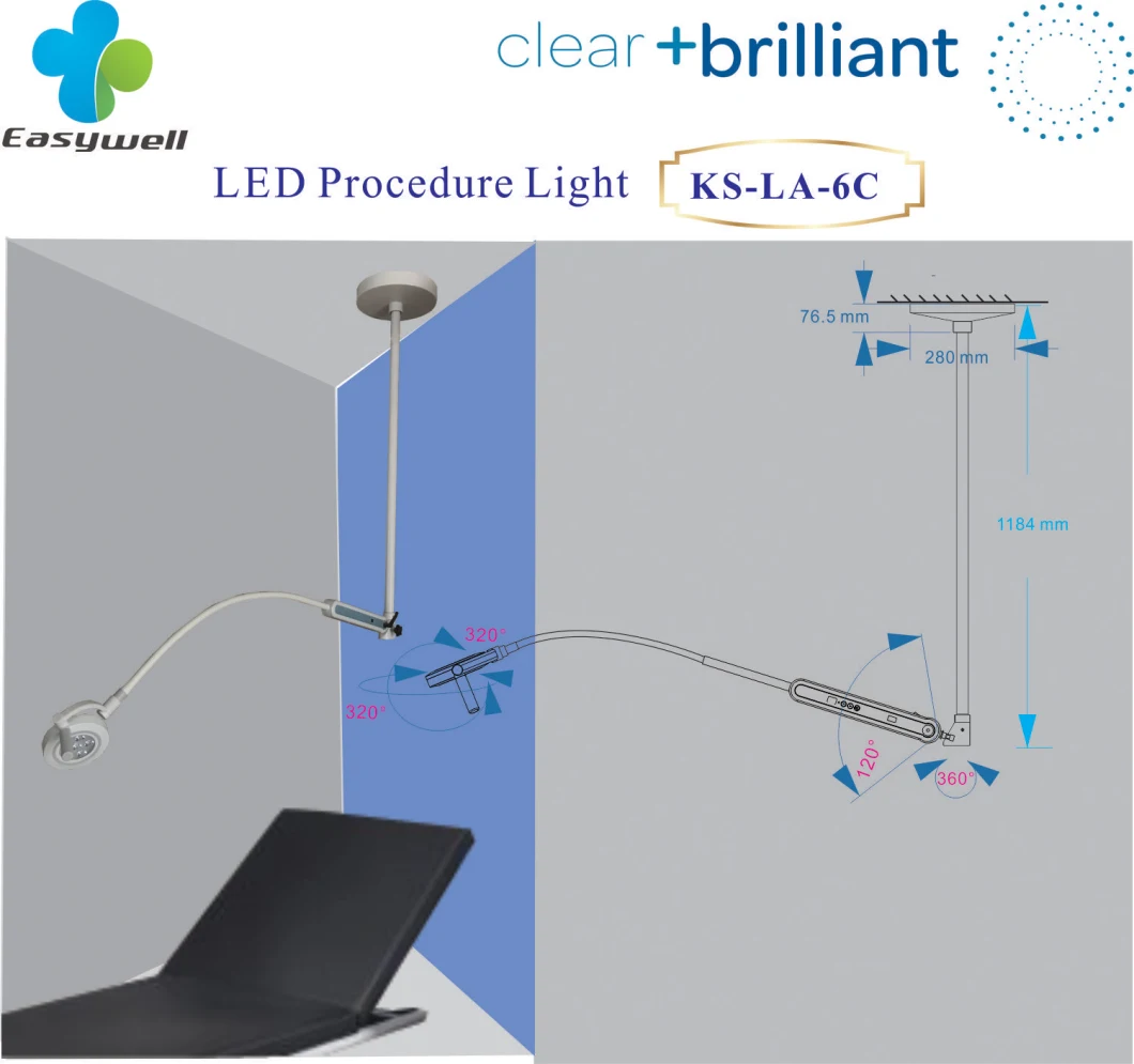 Surgical Lighting LED Ceiling Light Ceiling Medical Light Ks-La-6D with Flexible Soft Arm