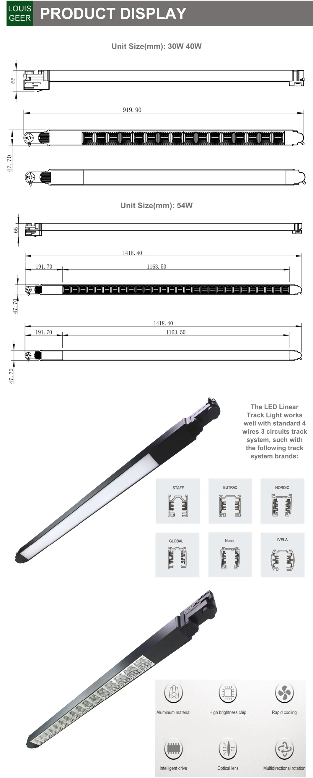 China OEM Modern Black Office 40W Energy Saving Lame Linear LED Ceiling Pendant Light