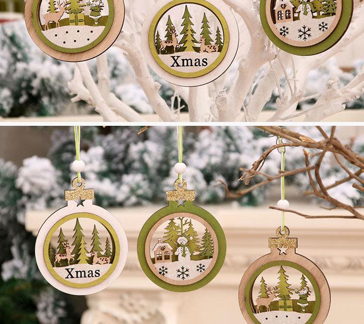 Christmas Laser Wooden Hollow 3D Pendants Christmas Tree High-End Pendants Christmas Decoration Supplies