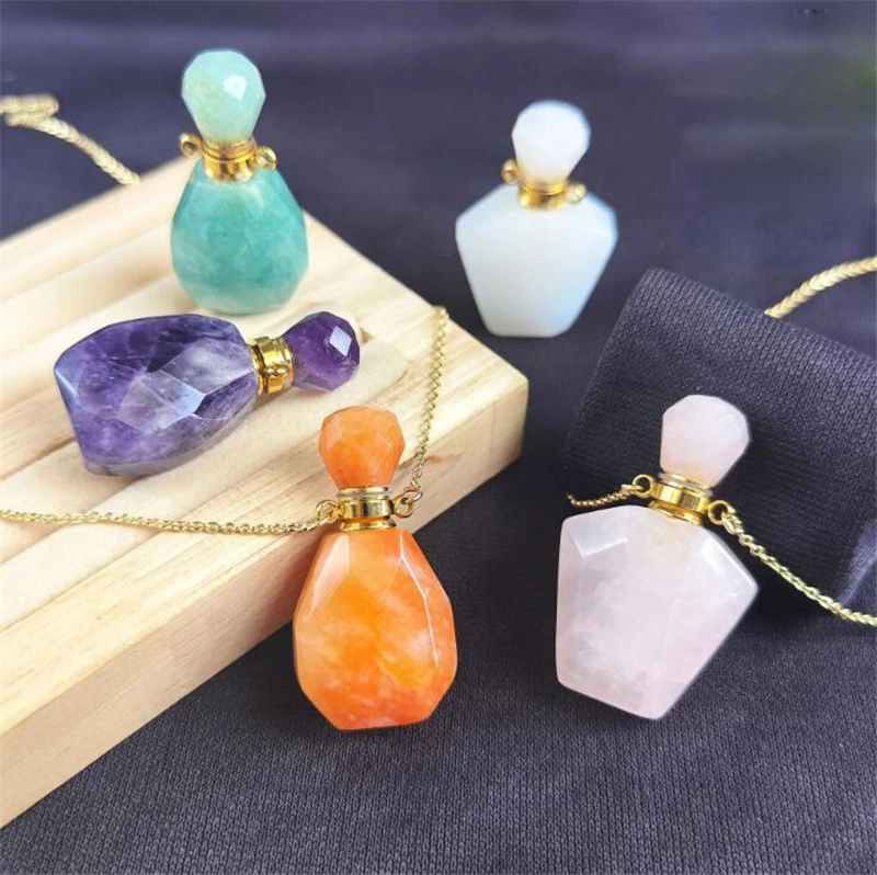 Natural Stone Crystal Pendant Necklace Amazon Amethyst Aromatherapy Bottle Sweater Chain Pendant Jewelry