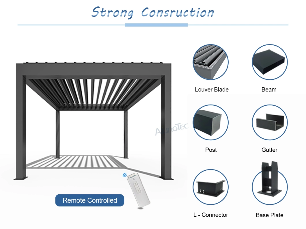 Wall Hanging Motorized Pergola Aluminium Outdoor with LED Lights