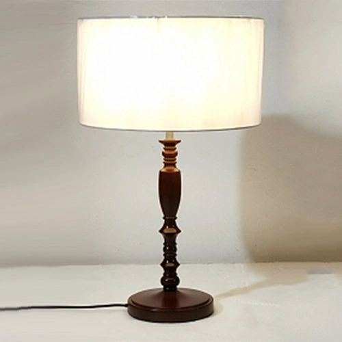 Wood Body and Acrylic Milk White Fabric Lamp Shade Table Lamp.