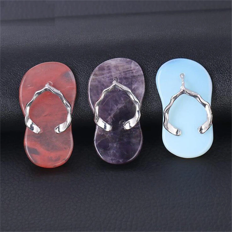 Natural Amethyst Rose Quartz Agate Crystal Stone Pendant Flip Flop Charm Custom Pendant