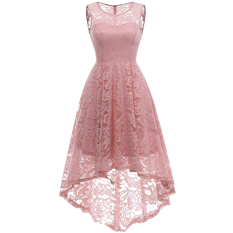 Women Vintage Floral Lace Sleeveless High Heel Pendant Fashion Dress