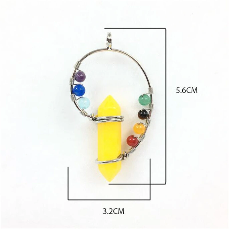 Natural Stone Seven Star Chakra Color Bead Pendant Agate Crystal Hexagonal Pillar Necklace Gem Pendant