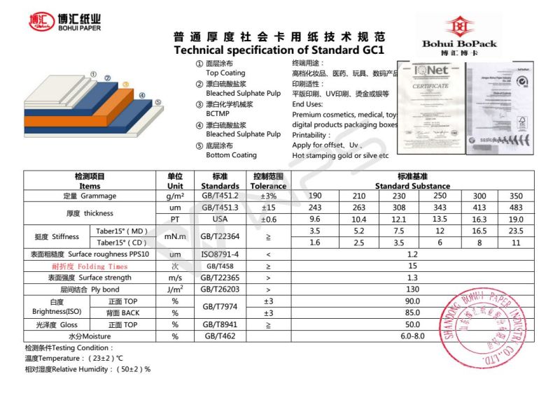 Gc1/Ivory Board, Fbb Used on Paper Bags Making