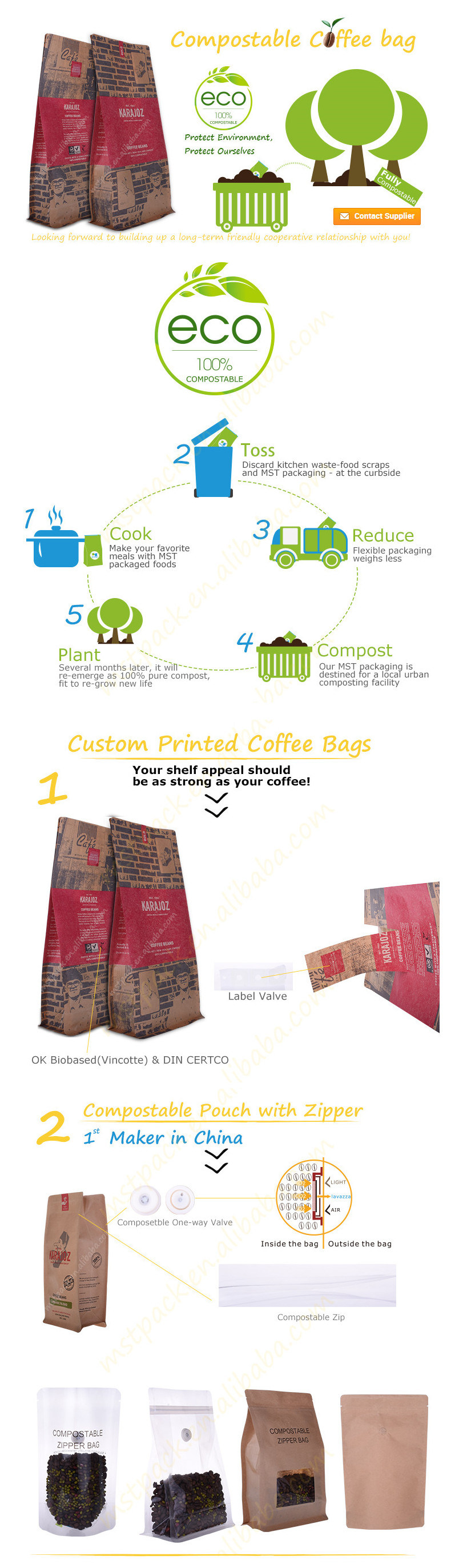 Flat Bottom Coffee Bags with Zipper