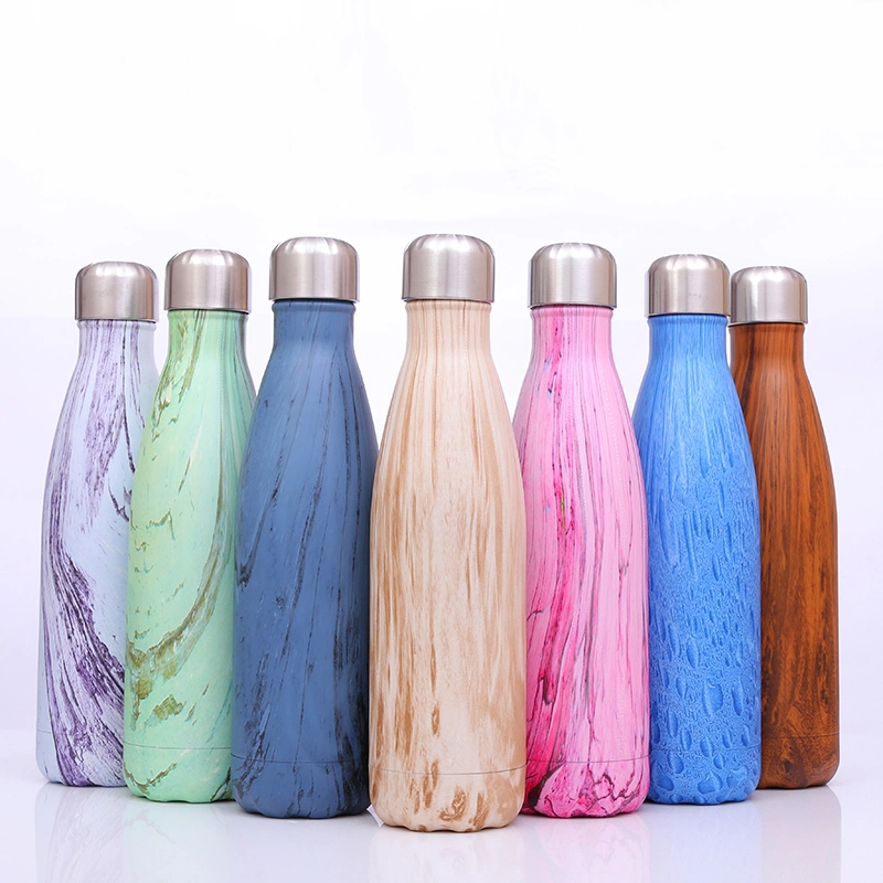 Marble Double Walled 500ml Multi Function Insulated Stainless Steel Vacuum Flask Cola Bottle Shape Water Bottle