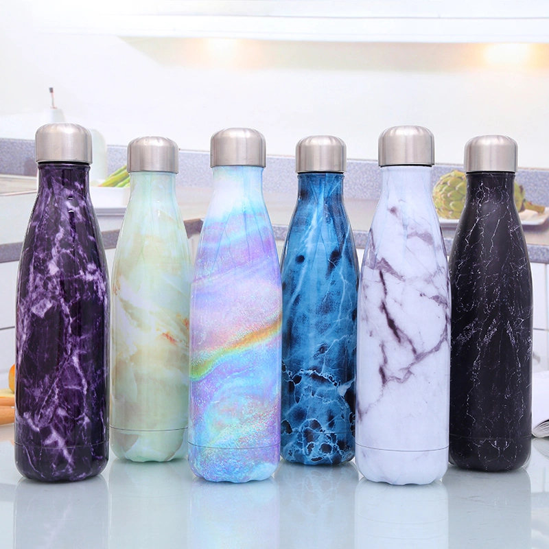 Marble Double Walled 500ml Multi Function Insulated Stainless Steel Vacuum Flask Cola Bottle Shape Water Bottle