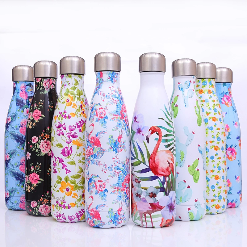 Marble Double Walled 500ml Multi Function Insulated Stainless Steel Vacuum Flask Cola Bottle Shape Water Bottle