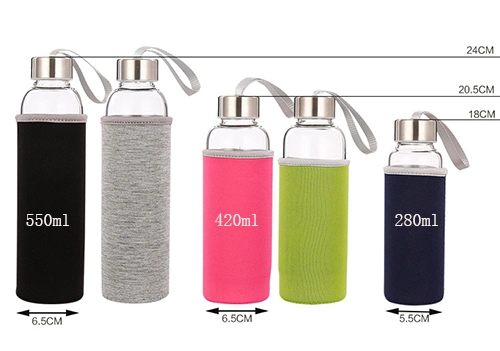 550ml Glass Water Bottle with Protect Cover, High Borosilicate Bottle, Sports Glass Bottle, Juice Glass Bottle