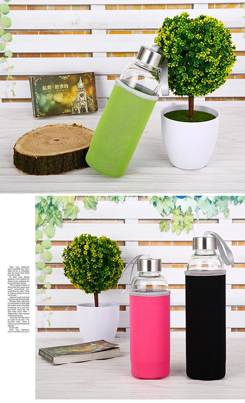 550ml Glass Water Bottle with Protect Cover, High Borosilicate Bottle, Sports Glass Bottle, Juice Glass Bottle