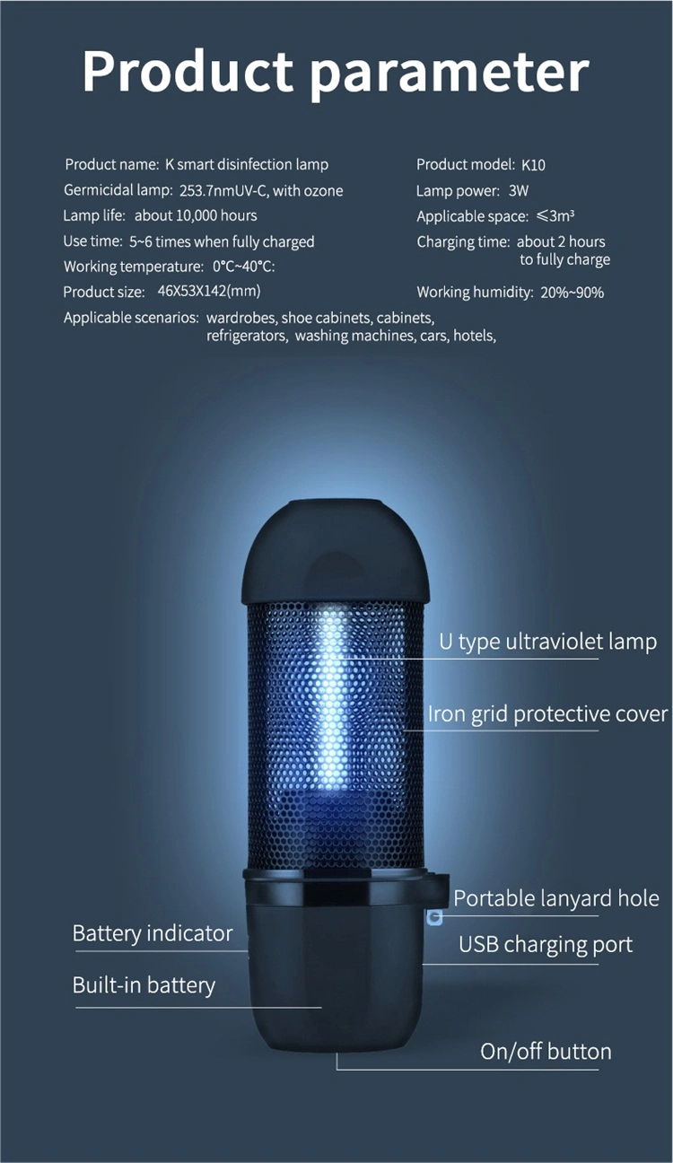 Intelligent Ozone Double Effective Disinfection UVC Sterilizer Portable UV Tube Lamp Sterilizer