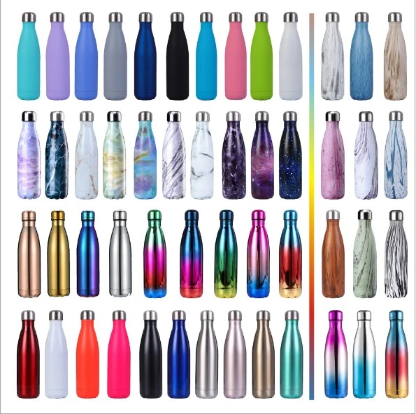 Marble Double Walled 500ml Multi Function Insulated Stainless Steel Vacuum Flask Cola Bottle Shape Water Bottle