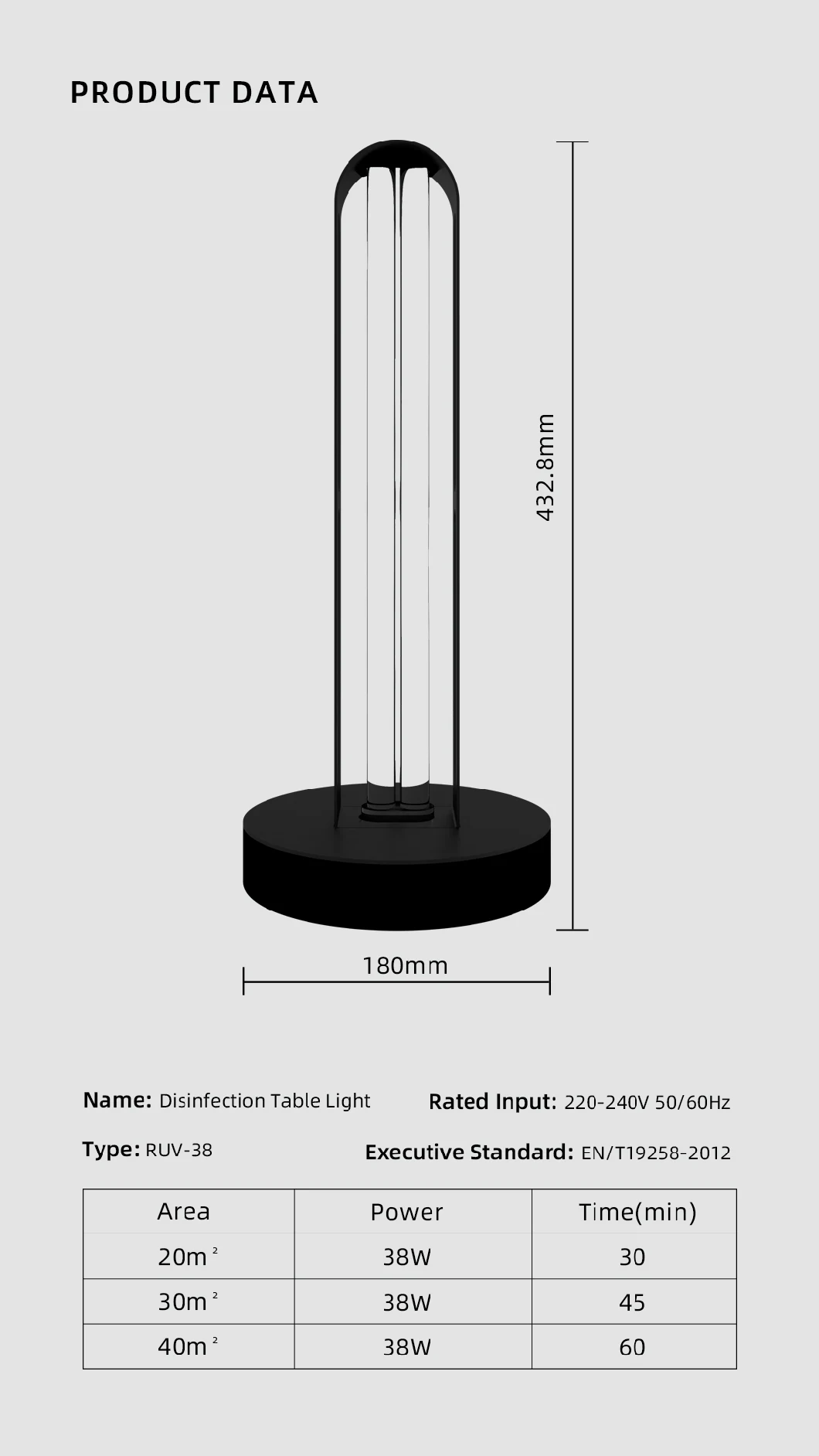 38W Portable Germicidal UV Disinfection Lamp UV Sterilizer Lamp UV Sterilizer for Room