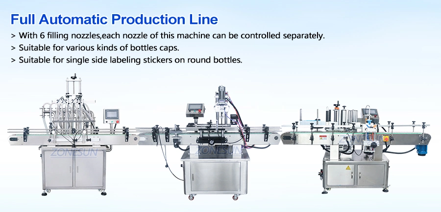 Zonesun Juice Disinfectant Oil Automatic Plastic Glass Jar Bottle Liquid Filling Machinery Capping and Labeling Machine