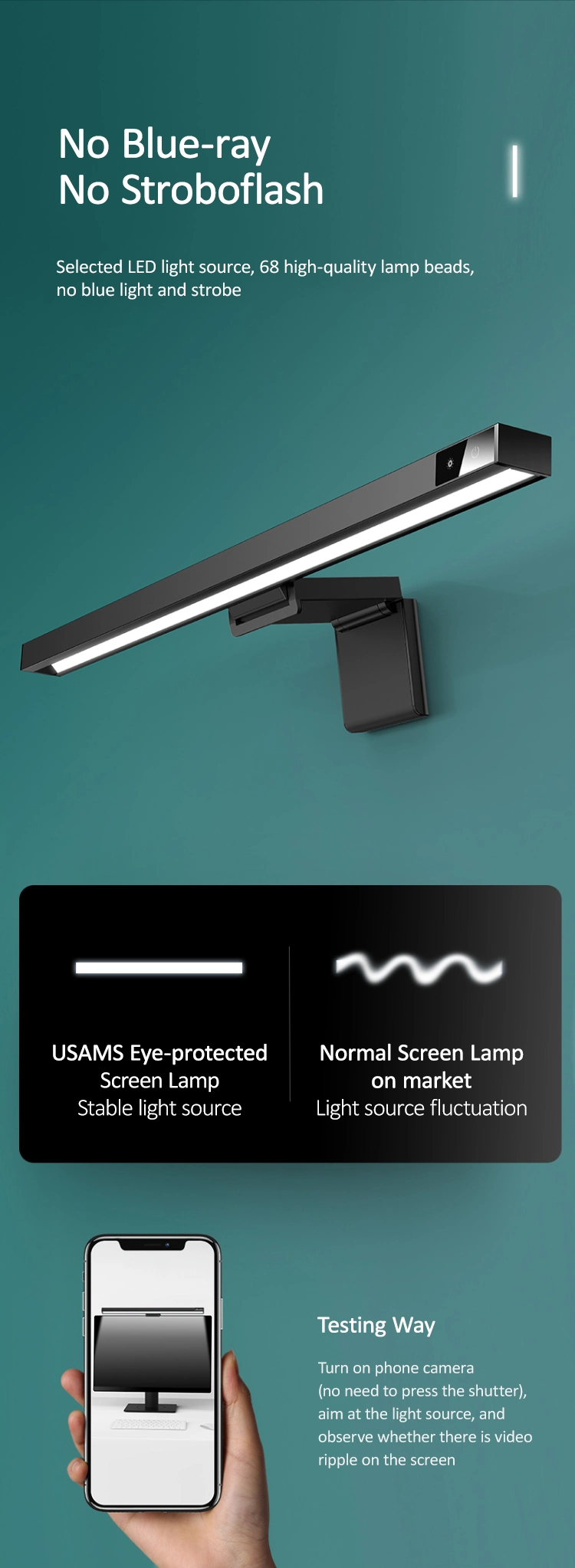 Usams Desk Lamp USB Foldable PC Computer Screen Eye Care Student Reading and Writing Lamp