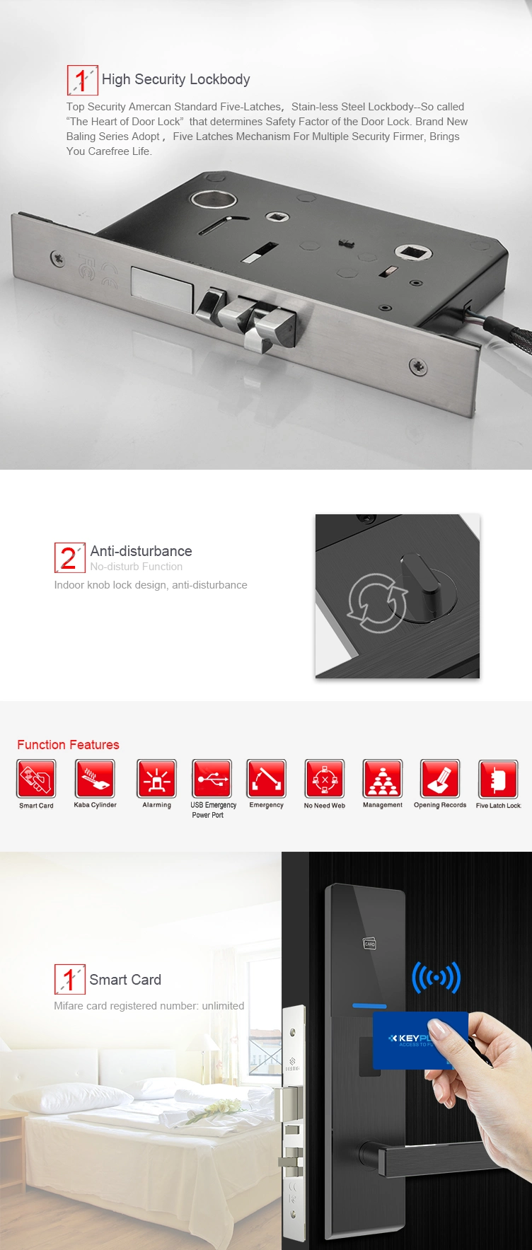 China Door Lock Suppliers Portable Hotel Door Lock Electronic Lock for Singapore