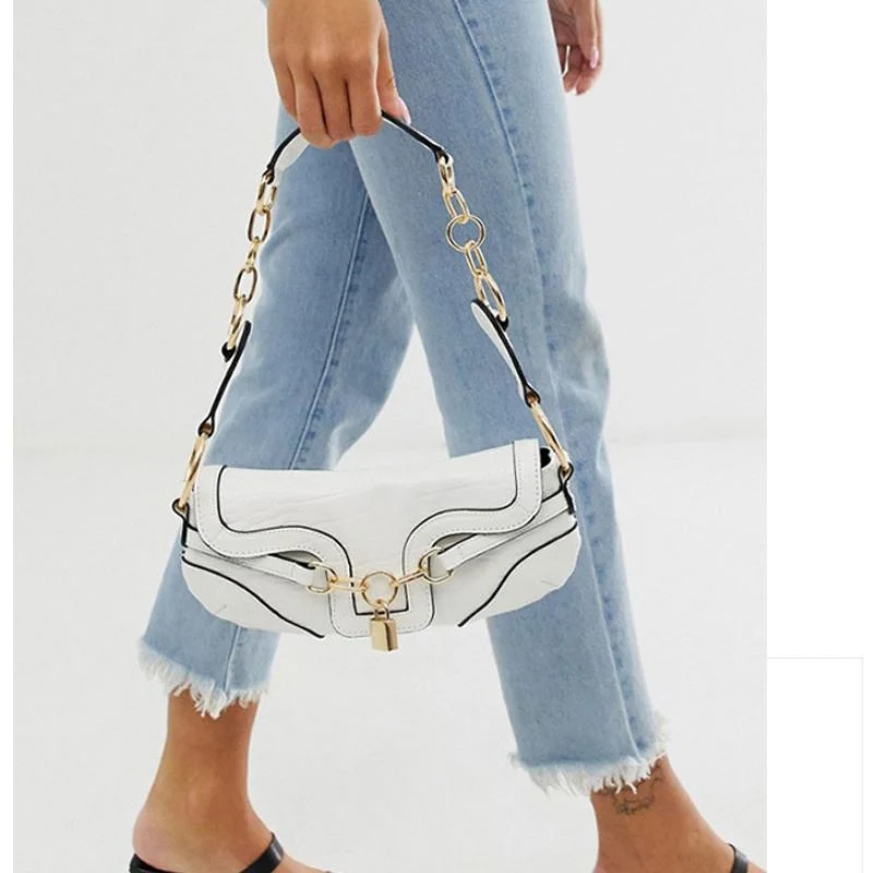 Women's Fashion Cross Body Retro Chain Underarm Baguette Bag Lock Single Shoulder Handbag