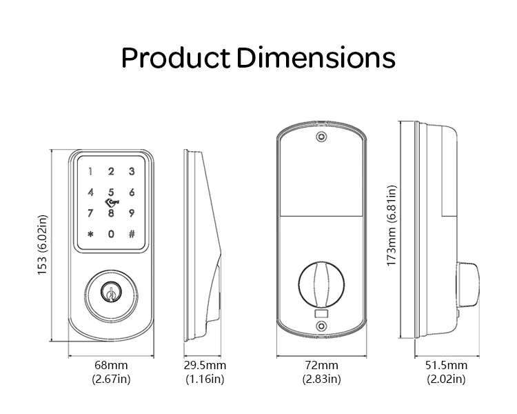 Newsky Waterproof Cerraduras WiFi Keyless Remote Control Replaceable Cylinder Tuya Smart Electronic Deadbolt Lock
