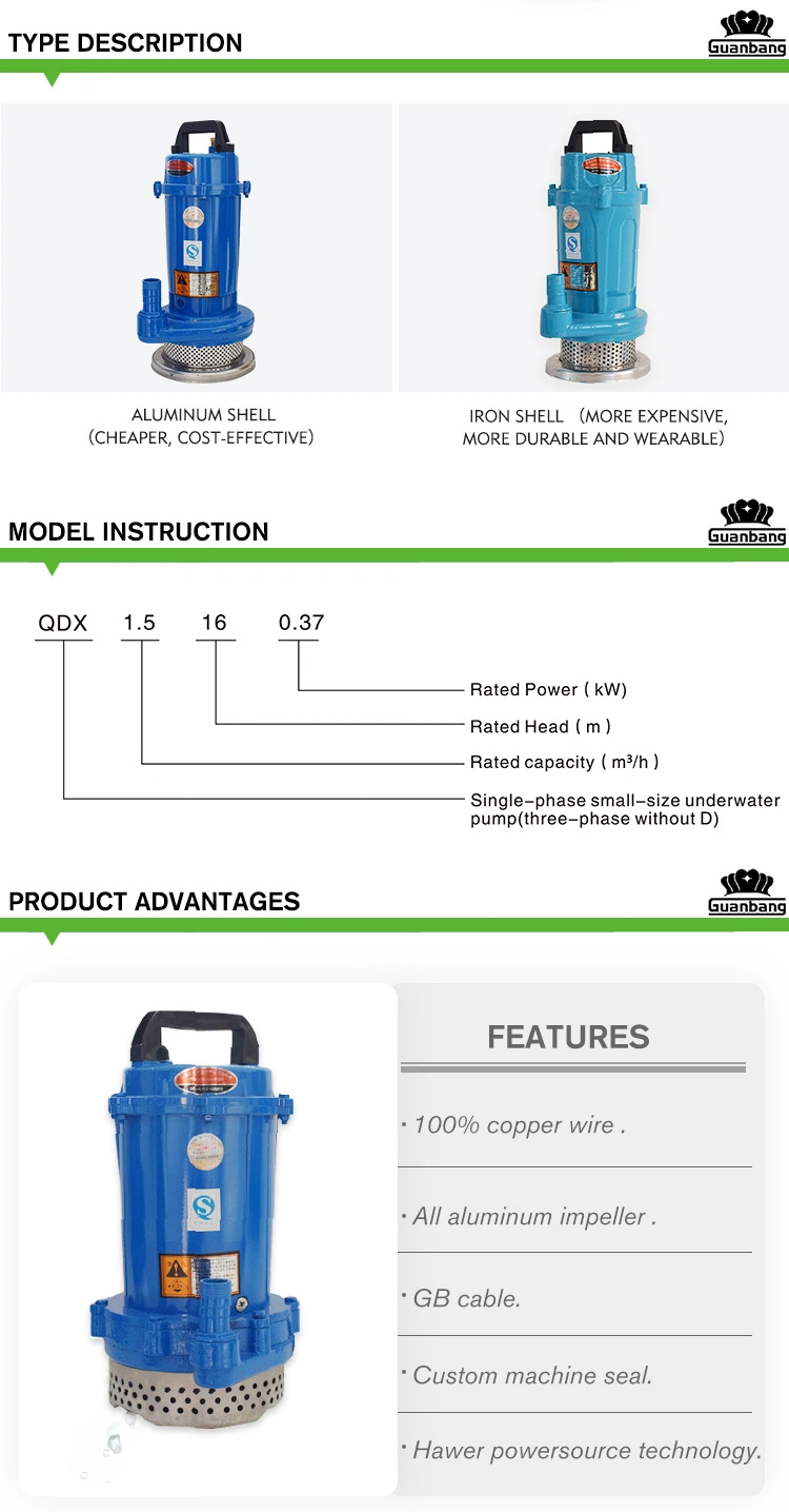 Qdx 0.5-15HP Submersible Water Pumps Clear Water Borehole Pump with Float Switch