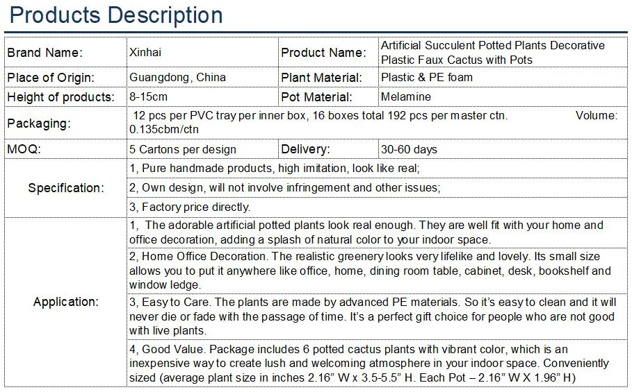 Home Decoration or Gift Artificial Plant Mini Succulent & Cactus Plants in White Cube-Shaped Pots Series