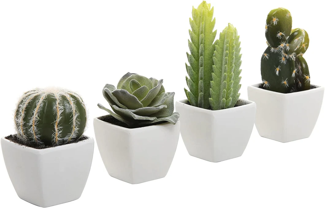 Home Decoration or Gift Artificial Plant Mini Succulent & Cactus Plants in White Cube-Shaped Pots Series