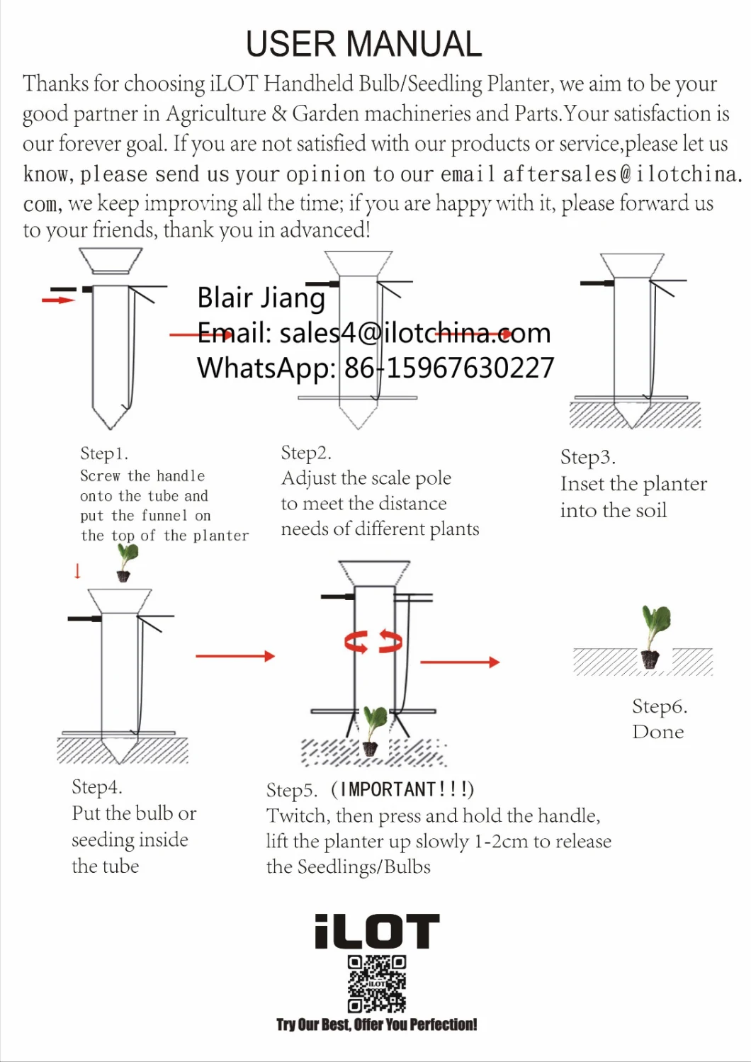 Ilot Two Handles Vegetable Seedling Transplanter/Planter