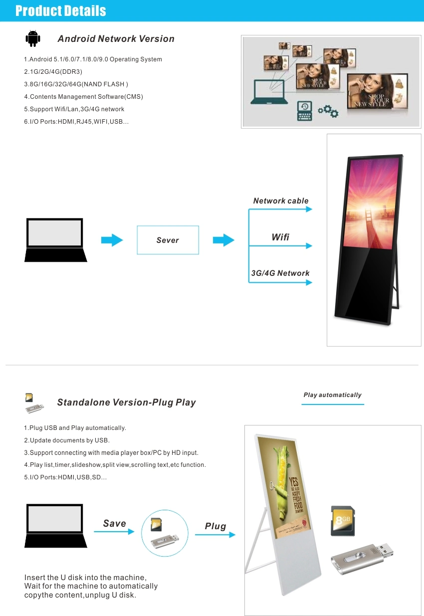 32'' 43''portable Digital Signage Display Electronic Sign Boards