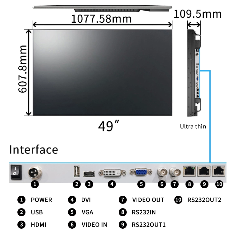 49 Inch Commercial LCD Screens Tyalux LCD Video Wall Monitor