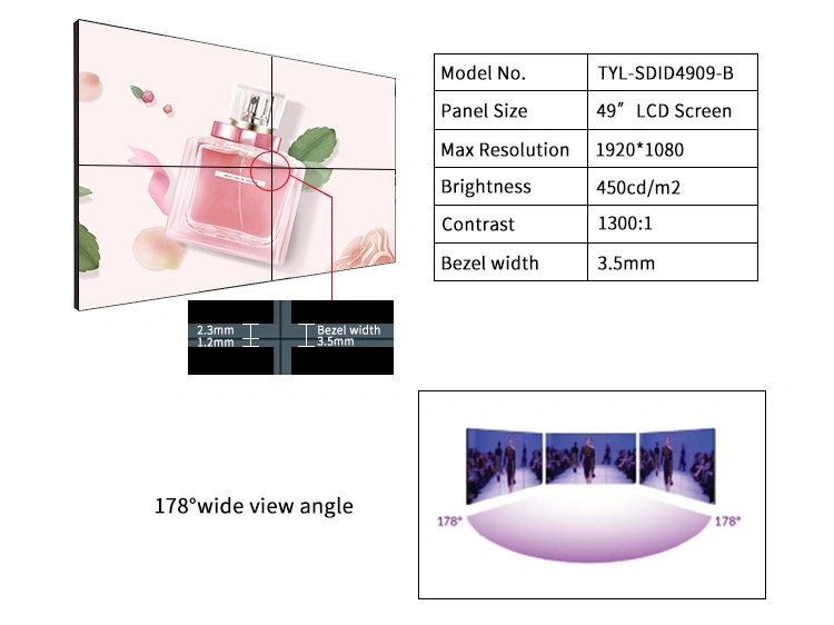 49 Inch Commercial LCD Screens Tyalux LCD Video Wall Monitor