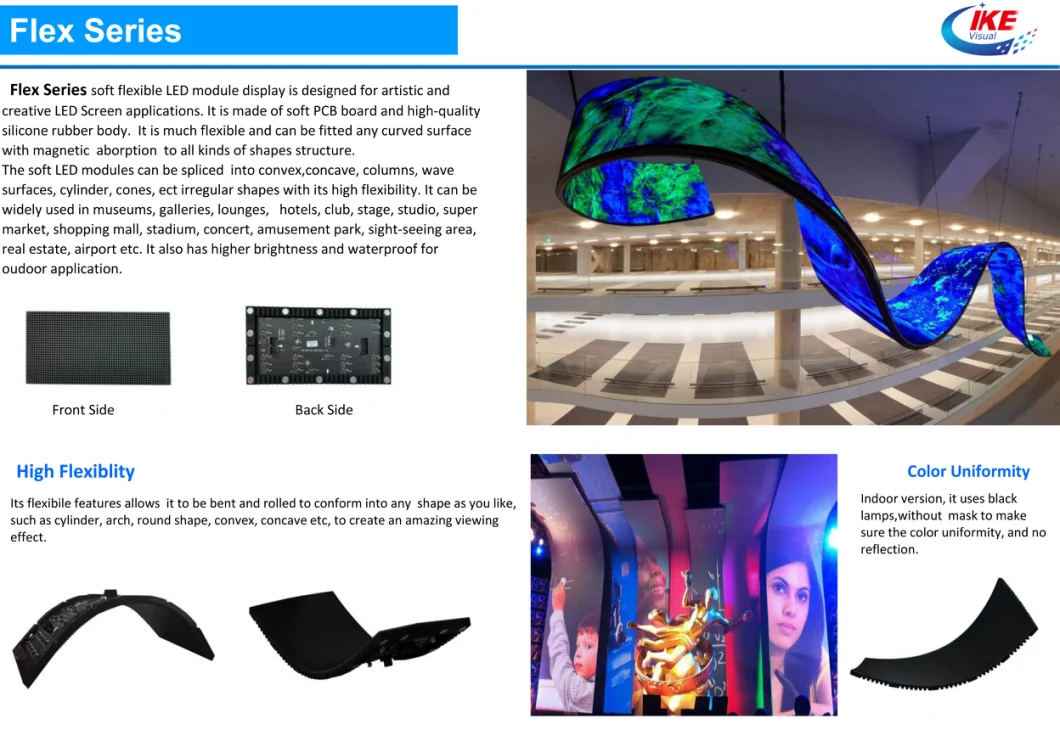 Soft LED Display Panel with Flexible Curved Cylinder for Stage LED Screen for Bars