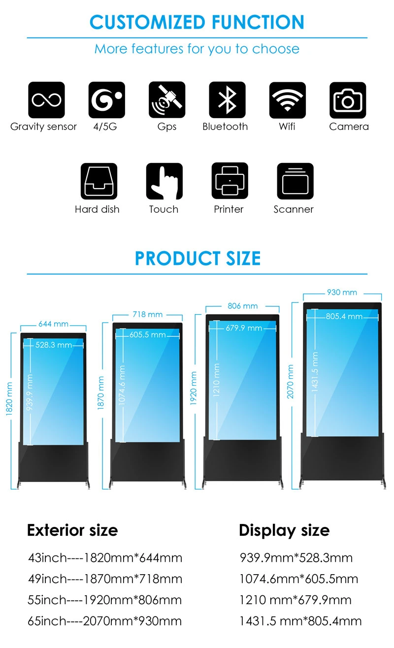 43inch Android Floor Stand LCD Touch Screen Advertising Digital Display Player for Advertising