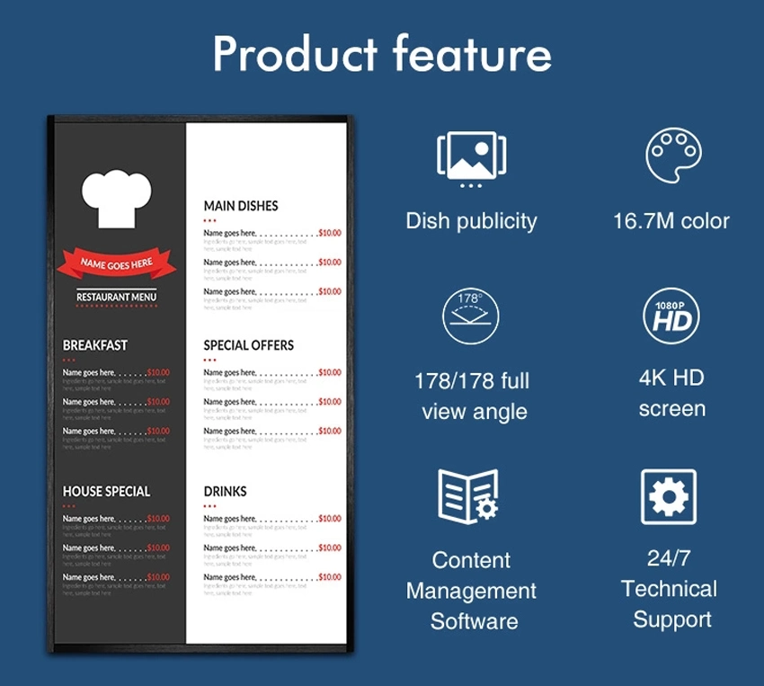 4K UHD Restaurant Fast Food Digital Signage Menu Boards Media Player