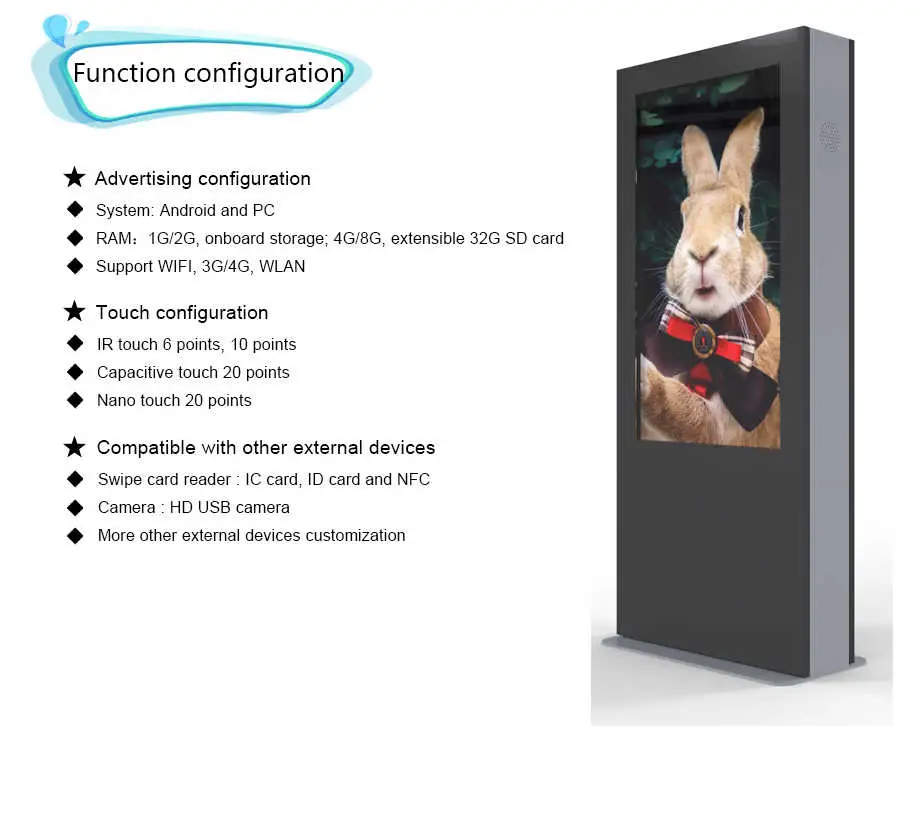 65 Inch Outdoor LED Screen IP65 Grade Waterproof Outdoor LCD Digital Signage Kiosk