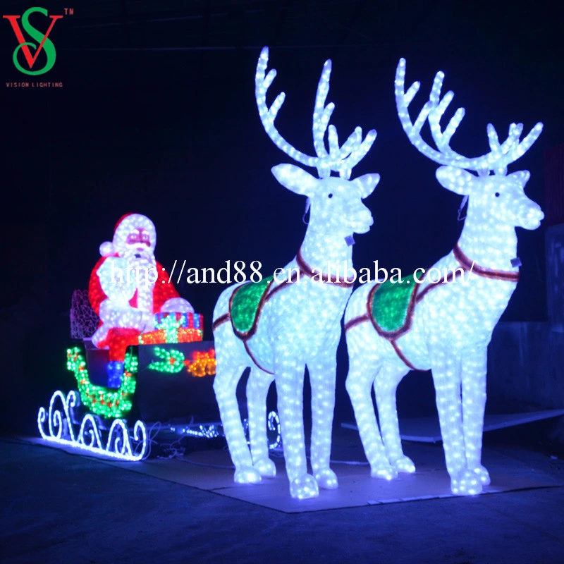 3D Christmas Motif Lights LED Acrylic Deer Cart LED Reindeer Carriage Light Displays