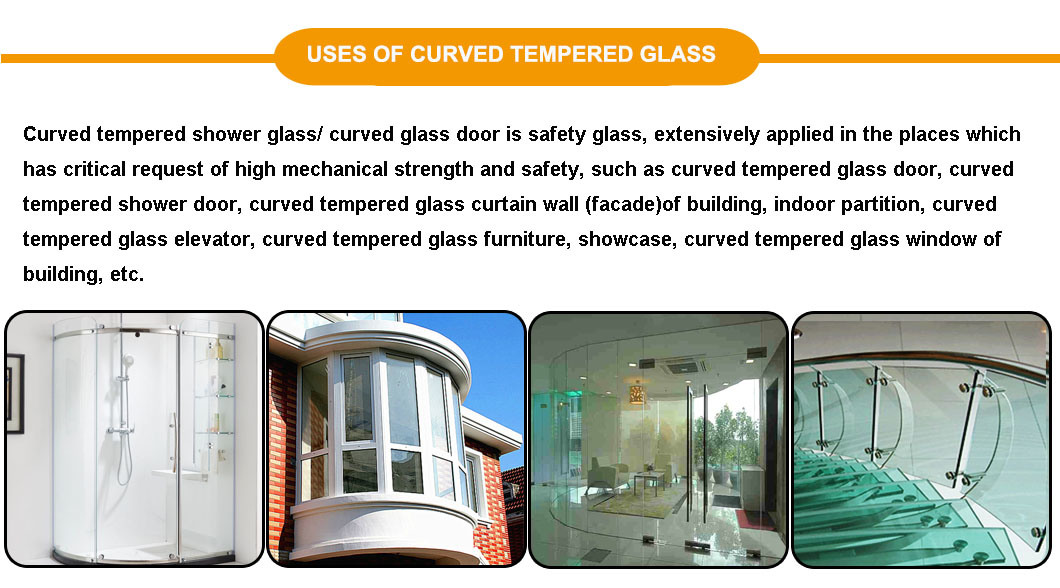 Clear Bent Curved Tempered Glass for Shower Wall Panels