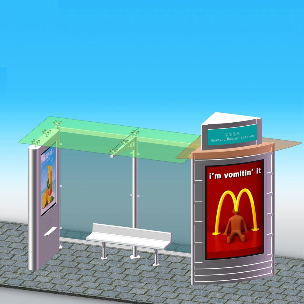 Outdoor Advertising Metal Bus Stop Shelter with Advertising Bench