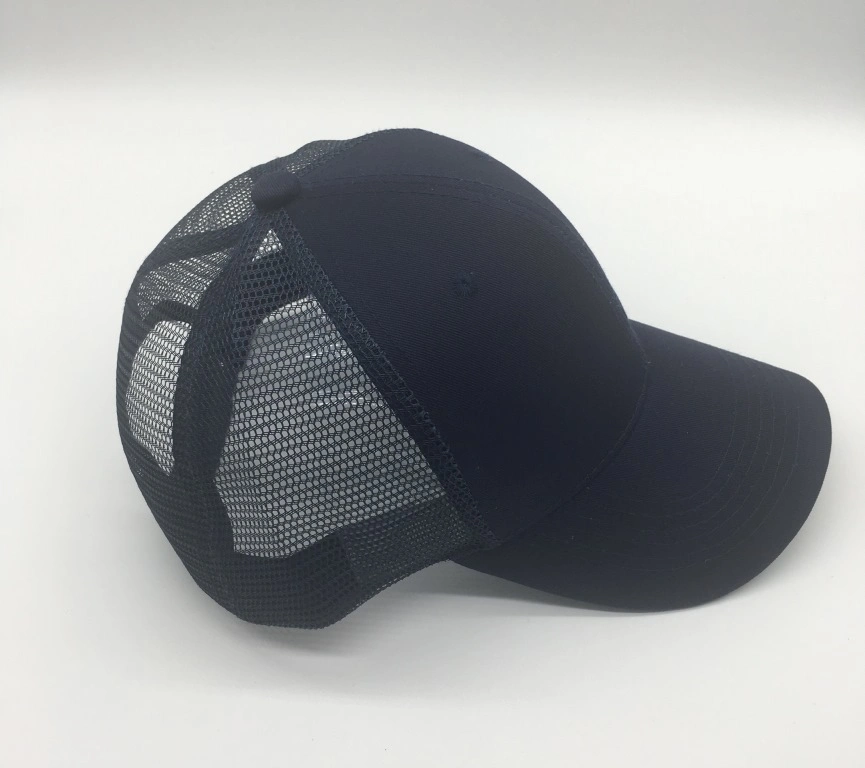 High Quality Black Pre-Curved Two Tone Cotton Twill Trucker 6 Panels Mesh Baseball Caps