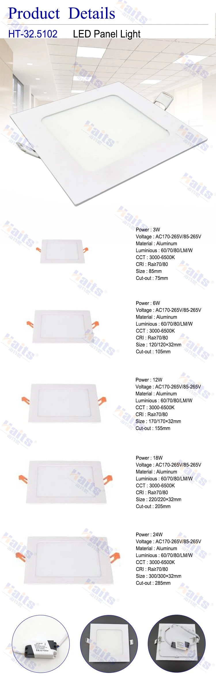 Furniture Hardware Usage Ceiling Light 3W 6W 12W LED Wall Panels Light