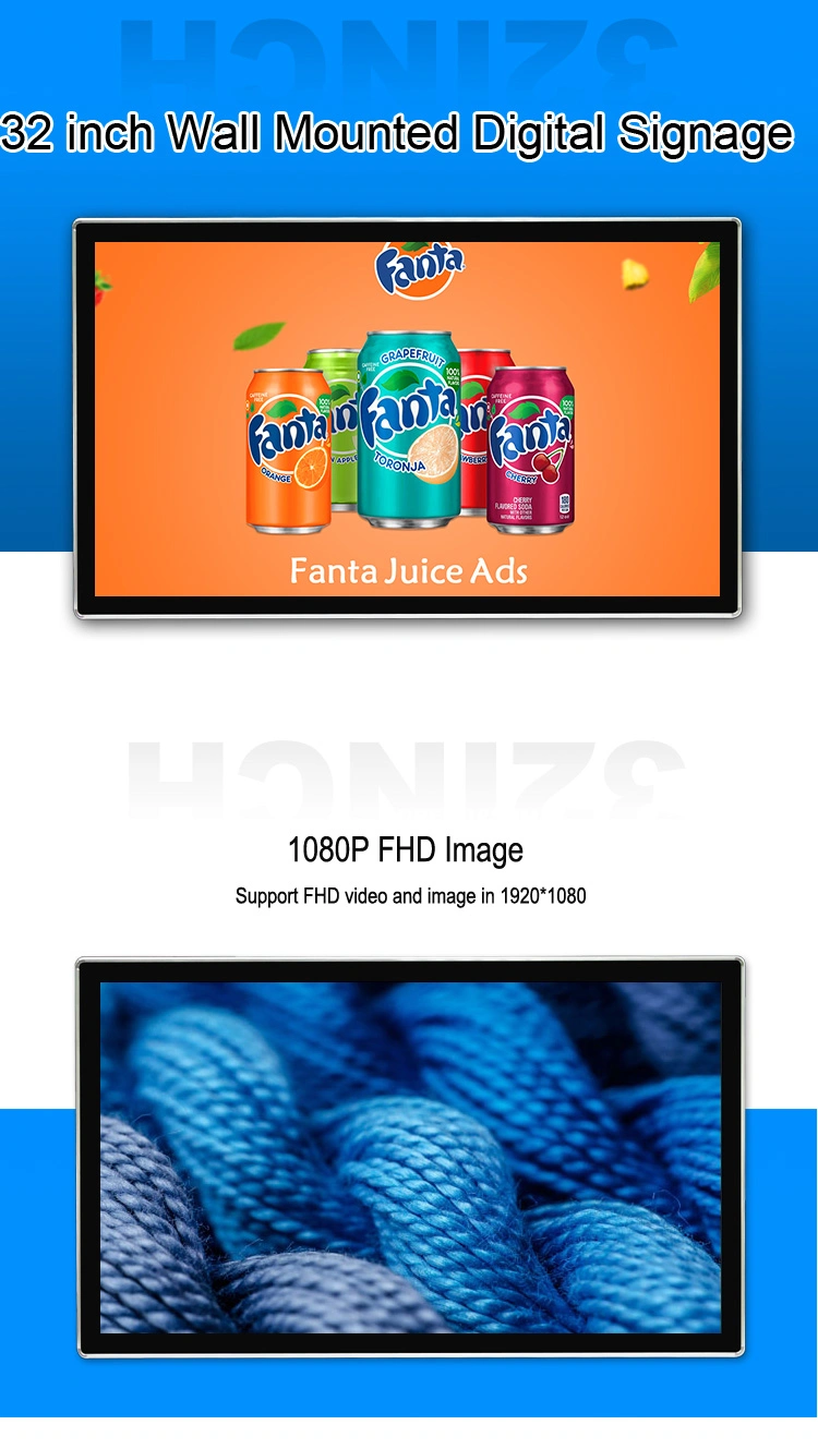 Indoor 32inch Advertising Wall Mount Screen LCD Digital Signage Displays