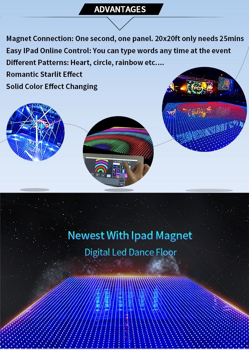 Wireless Magnetic Connection LED Video Laminate Dance Floor for Party Hire Equipment