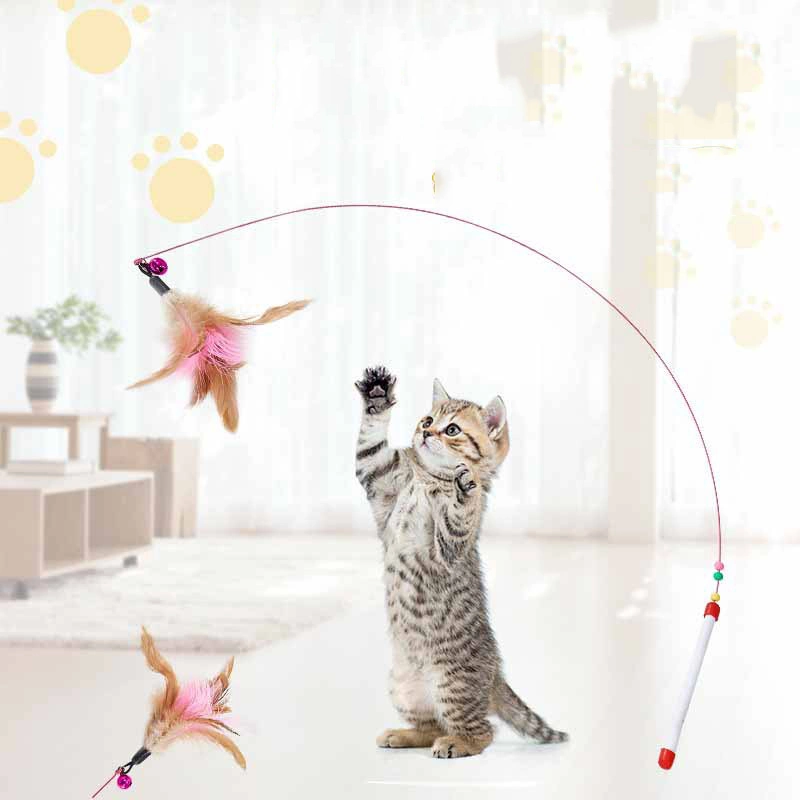 Pink Steel Feather Interactive Cat Toy Elastic Feather Funny Cat Toy