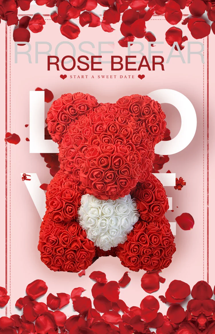 Custom 25cm Rose Bear with Ribbon Teddy Bear for Mothers Day Gifts Teddy Rose Bear Wedding Valentine's Decor Supplies