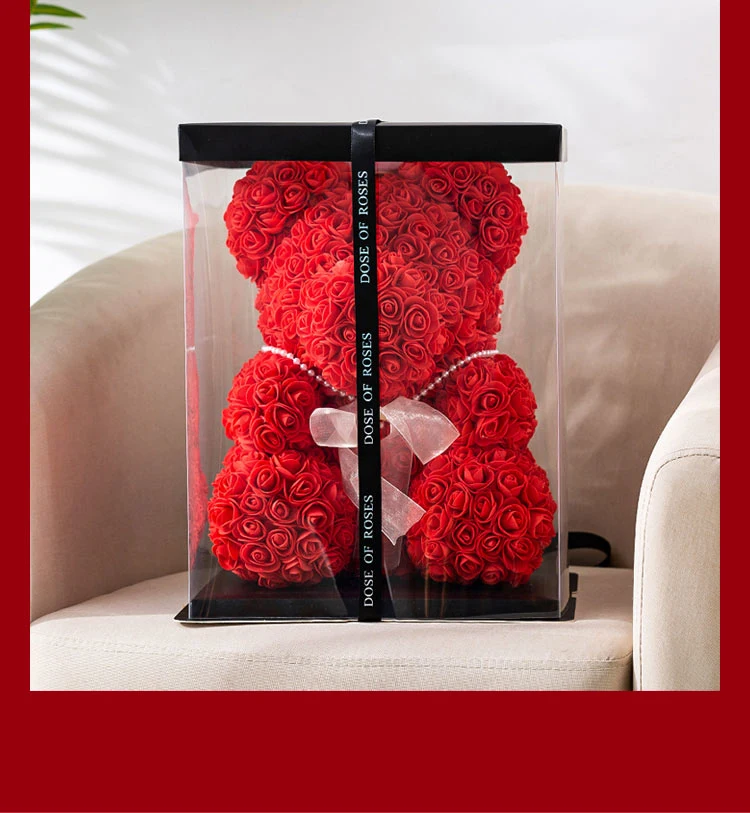 Foam Flower Rose Teddy Bear Flowers Gift Box 40cm Rose Teddy Bear Foam Flower Bear Rose Teddy Bears Rose for Christmas Valentines Day Gift Birthday Present Bear