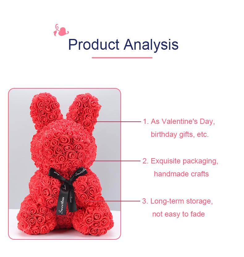 Romantic Foam Flower 42cm Rabbit Rose Valentine Gift Girlfriend Anniversary Gift Rose Rabbit