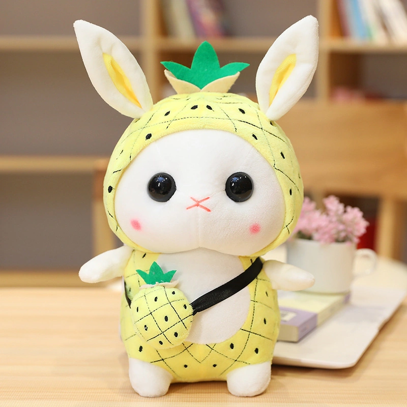 Adorable Soft Stuffed Rabbit Toy Wearing Fruit Hoodies Lovely Plush Rabbit Doll