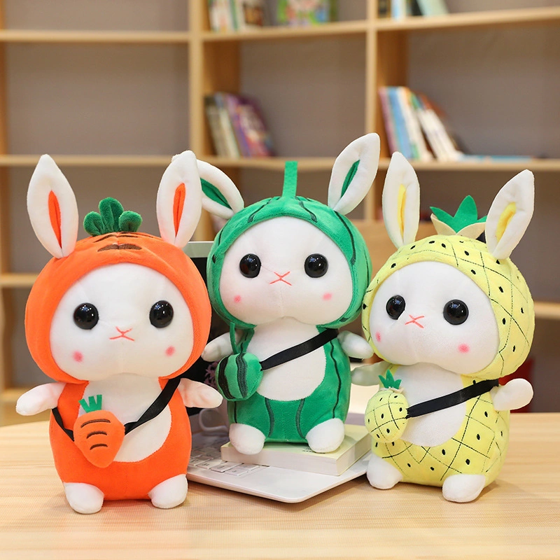 Adorable Soft Stuffed Rabbit Toy Wearing Fruit Hoodies Lovely Plush Rabbit Doll