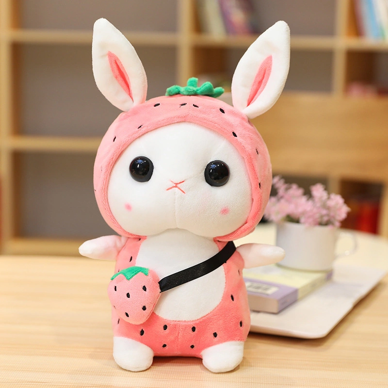 Adorable Soft Stuffed Rabbit Toy Wearing Fruit Hoodies Lovely Plush Rabbit Doll