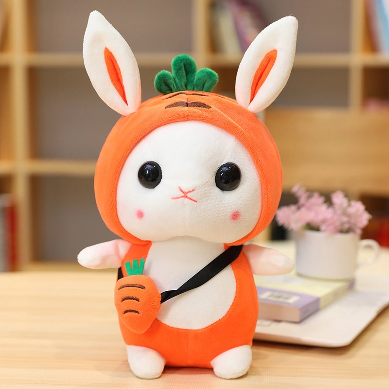 Adorable Soft Stuffed Rabbit Toy Wearing Fruit Hoodies Lovely Plush Rabbit Doll